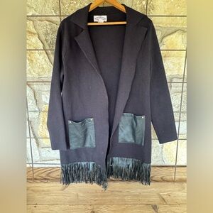 Oliver Black Fringe / faux leather detailed sweater edgy classic